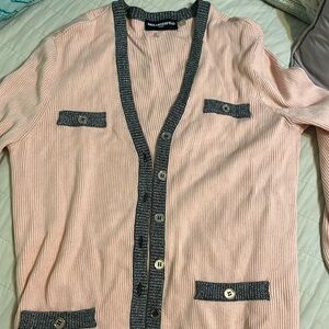 Karl Lagerfeld Pink and Gray Ribbed Cardigan